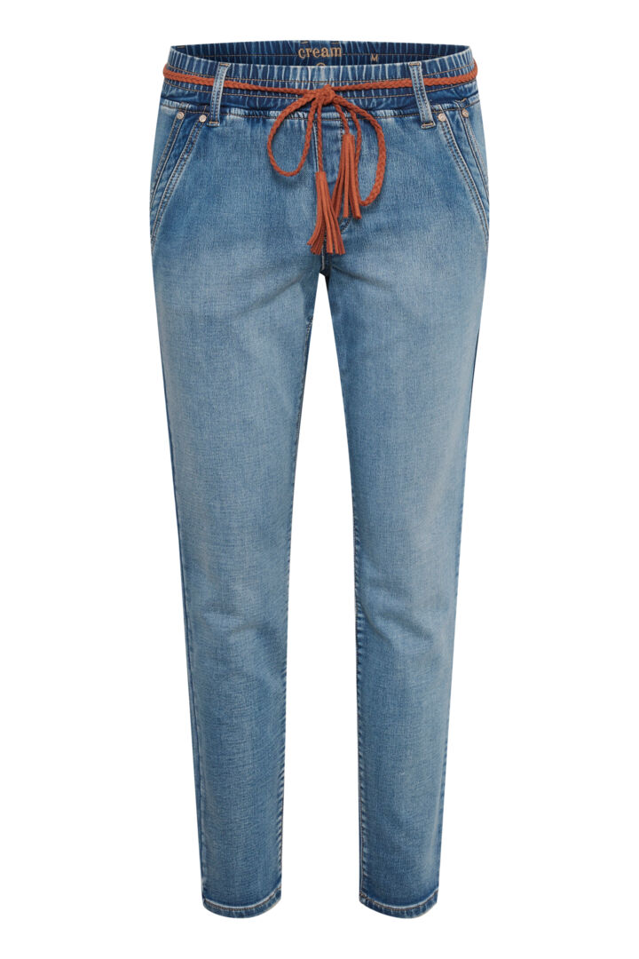 Pantalon jeans avec taille élastique et ceinture