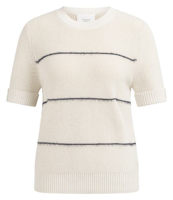 Pull en maille à fines rayures texturées - Mélange de coton doux