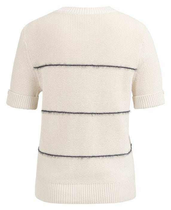 Pull en maille à fines rayures texturées - Mélange de coton doux