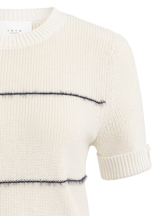 Pull en maille à fines rayures texturées - Mélange de coton doux