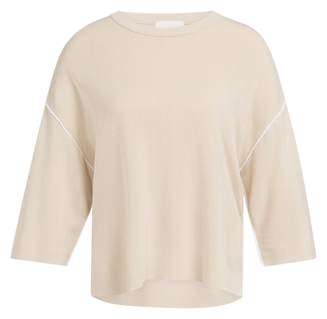 Pull col rond en tricot à coutures contrastées - Coupe décontractée et fluide