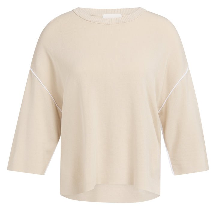 Pull col rond en tricot à coutures contrastées - Coupe décontractée et fluide