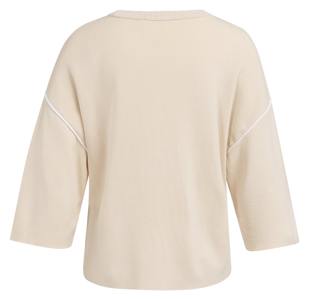 Pull col rond en tricot à coutures contrastées - Coupe décontractée et fluide