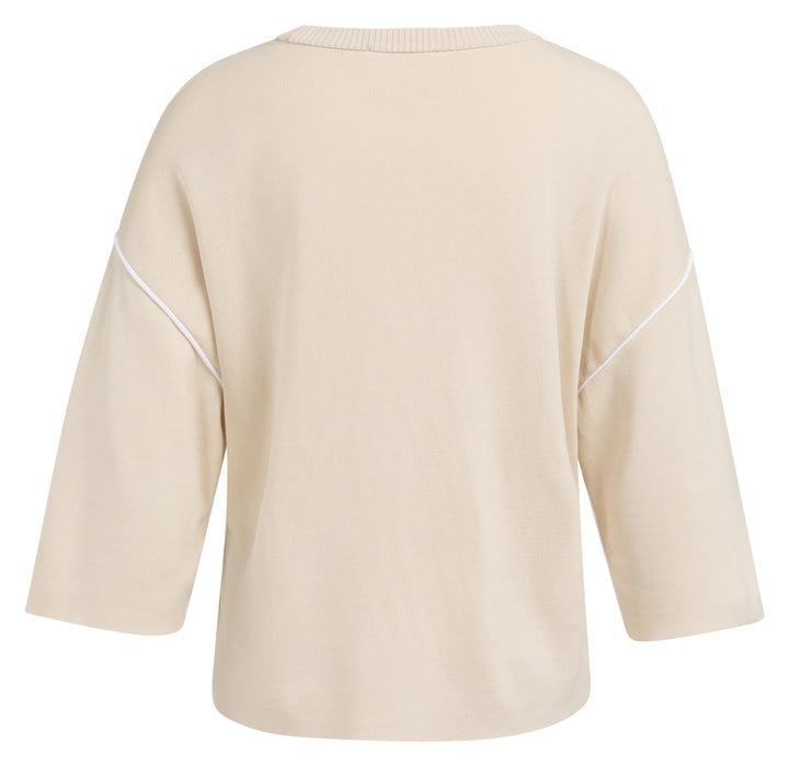 Pull col rond en tricot à coutures contrastées - Coupe décontractée et fluide