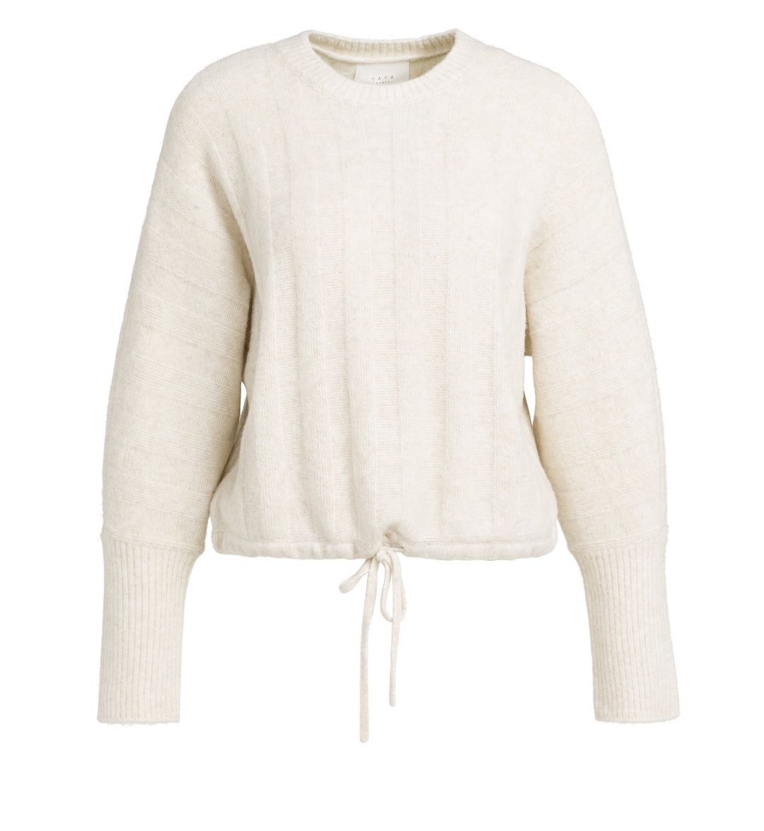 Pull en maille côtelée à emmanchures chauve-souris et cordon - Au style moderne