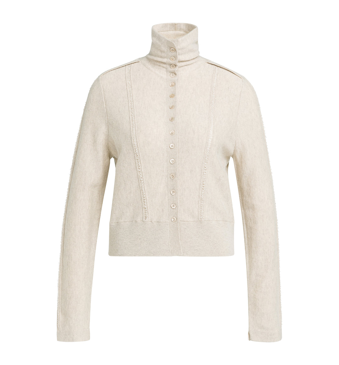 Cardigan ajusté en laine et cachemire à col montant modulable - À détails texturés
