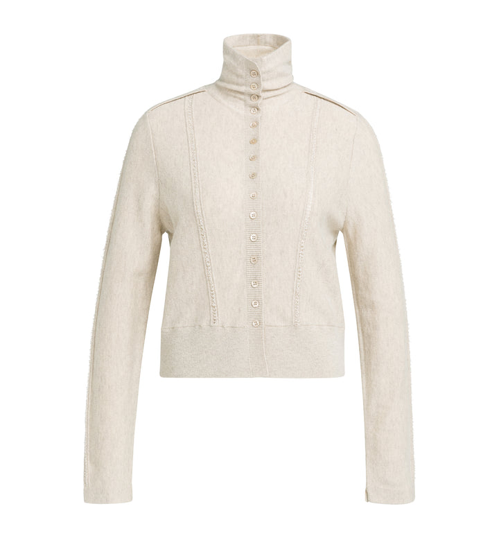 Cardigan ajusté en laine et cachemire à col montant modulable - À détails texturés