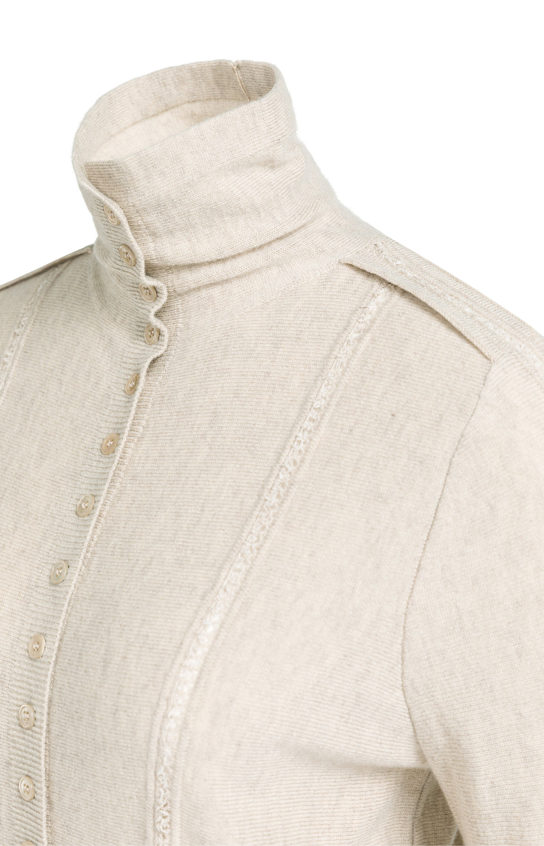 Cardigan ajusté en laine et cachemire à col montant modulable - À détails texturés