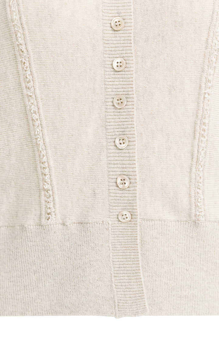 Cardigan ajusté en laine et cachemire à col montant modulable - À détails texturés