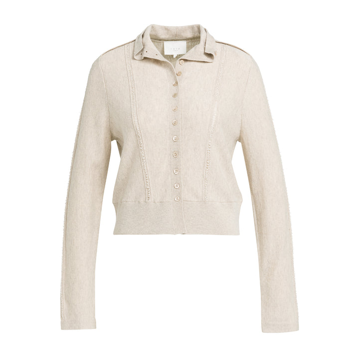 Cardigan ajusté en laine et cachemire à col montant modulable - À détails texturés