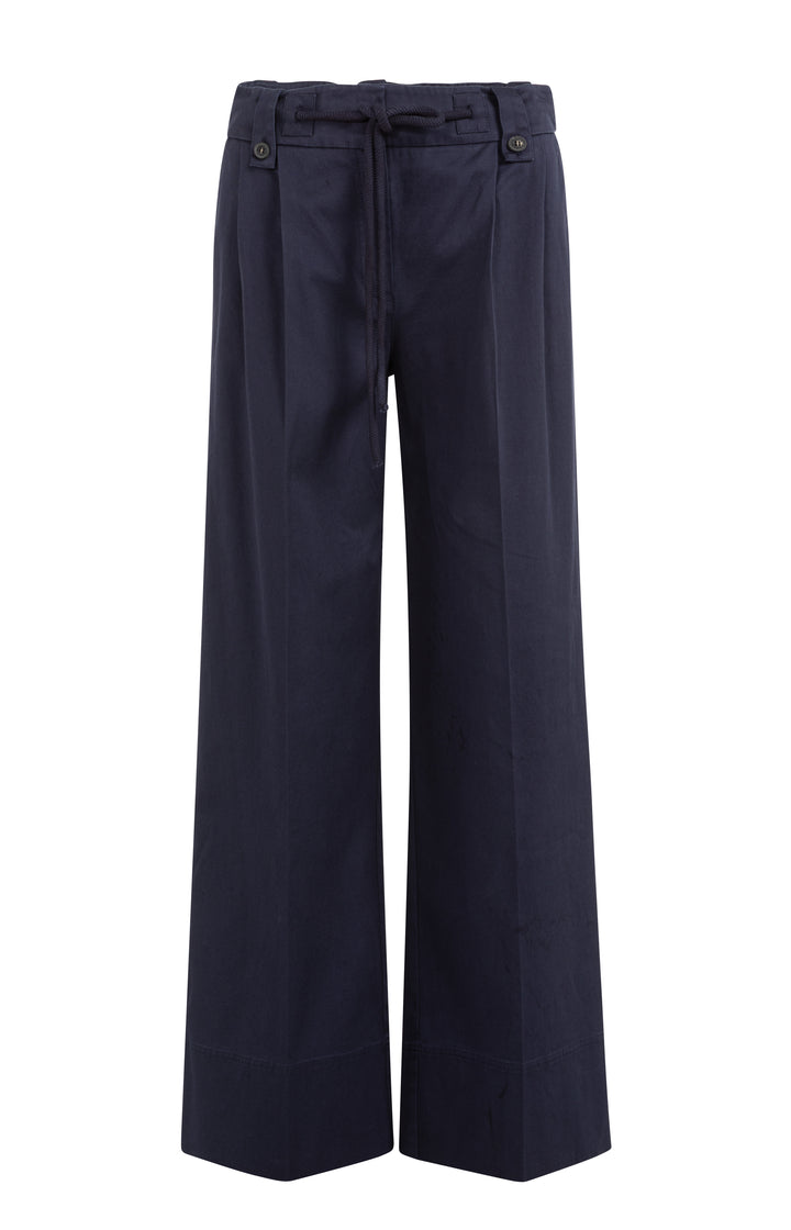 Pantalon large à cordon - En coton tissé à taille haute élastiquée