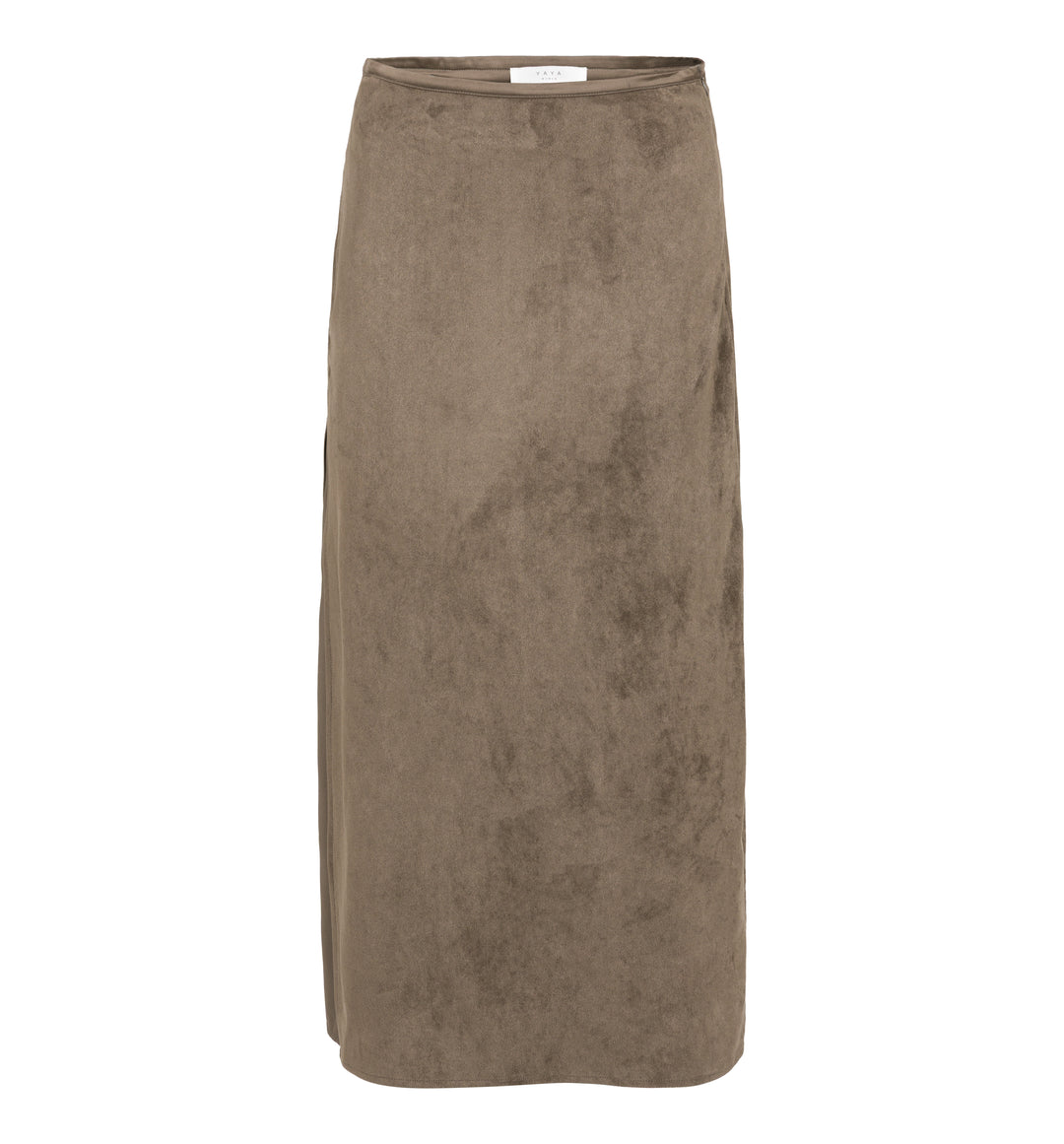 Jupe midi en suédine avec seconde couche - Fluide au style minimaliste chic