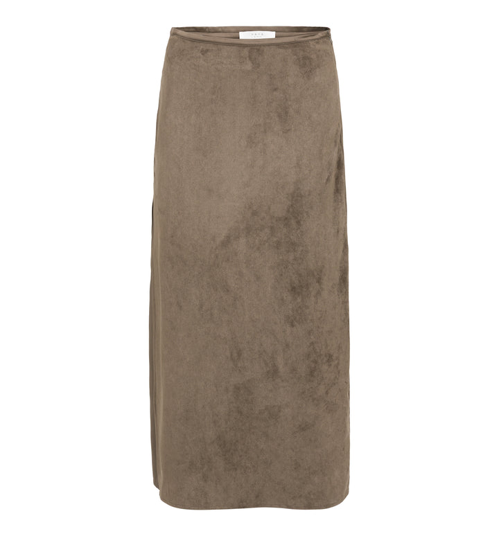 Jupe midi en suédine avec seconde couche - Fluide au style minimaliste chic