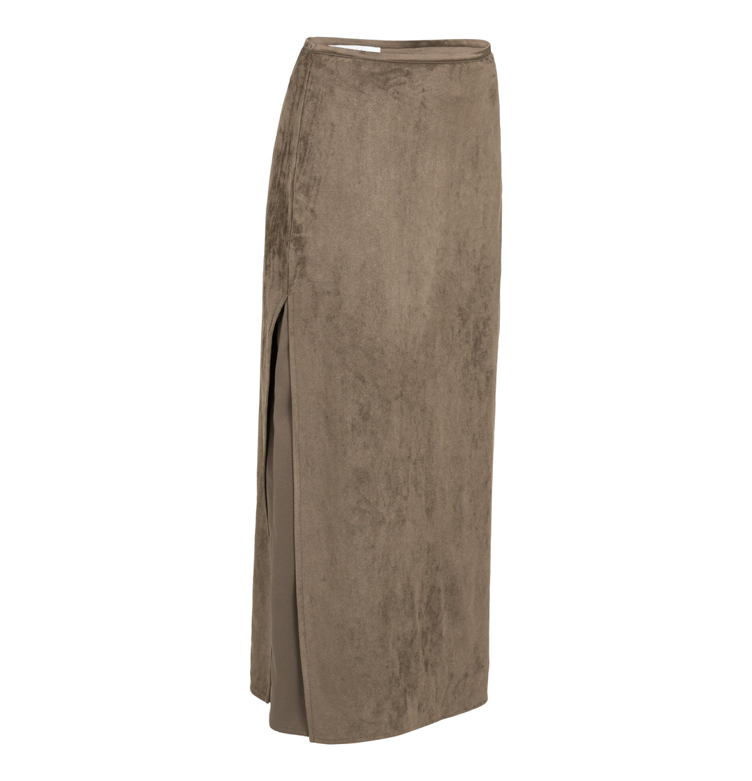 Jupe midi en suédine avec seconde couche - Fluide au style minimaliste chic