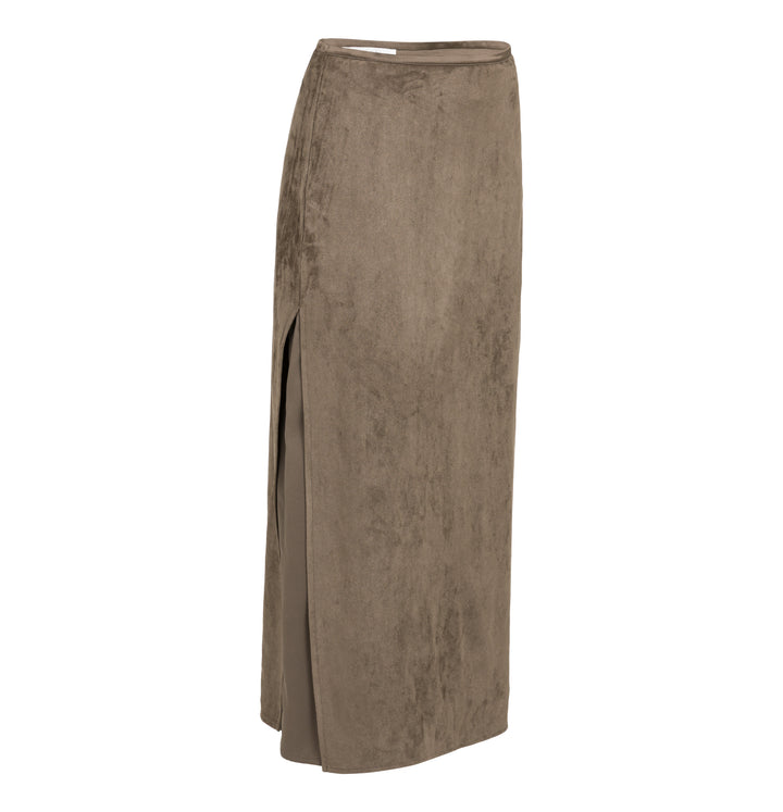 Jupe midi en suédine avec seconde couche - Fluide au style minimaliste chic