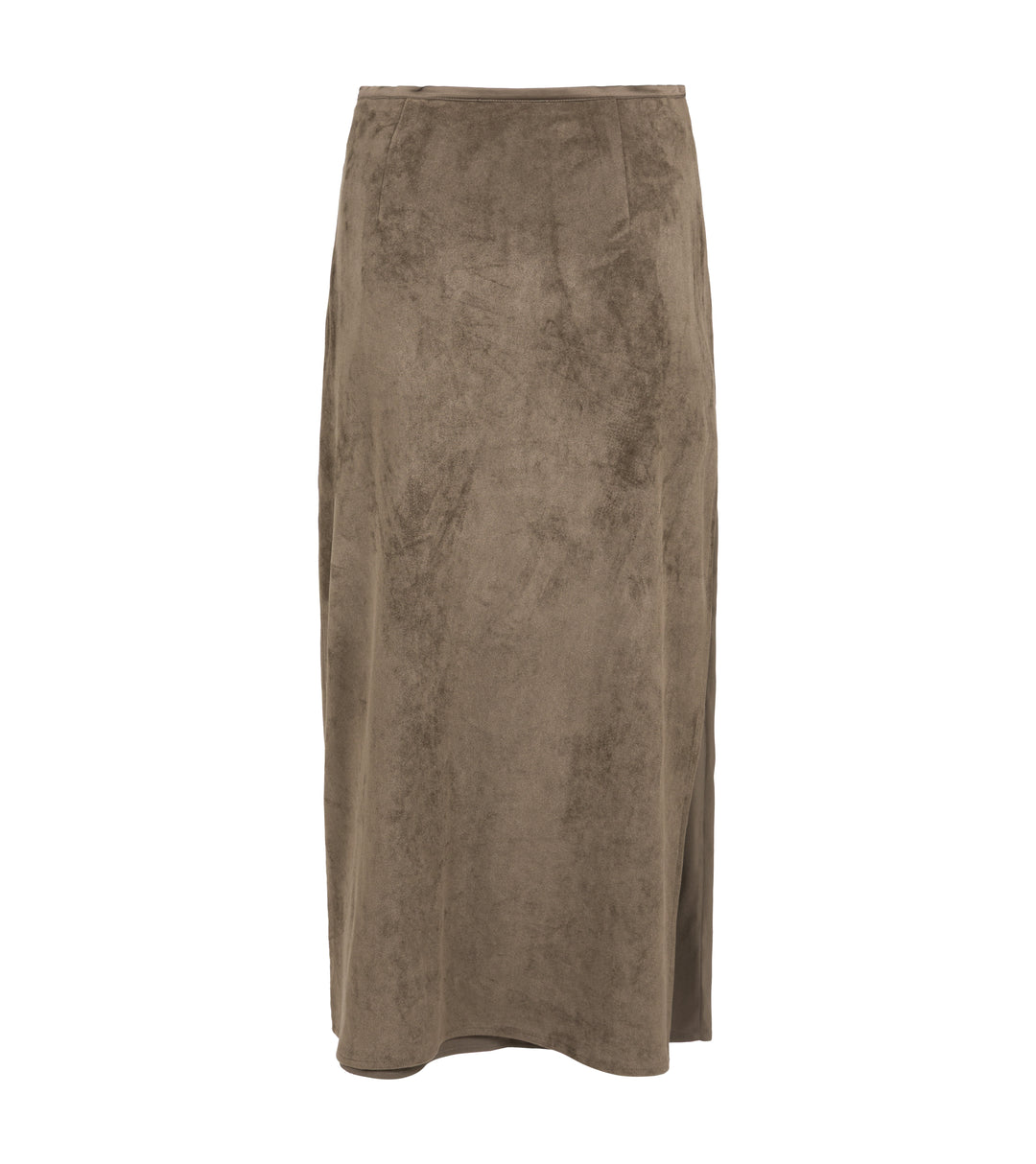 Jupe midi en suédine avec seconde couche - Fluide au style minimaliste chic