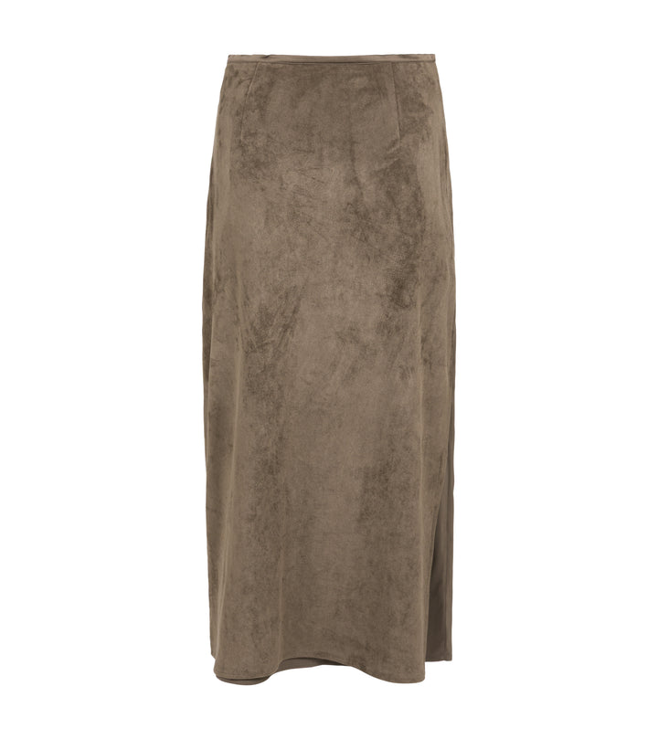 Jupe midi en suédine avec seconde couche - Fluide au style minimaliste chic
