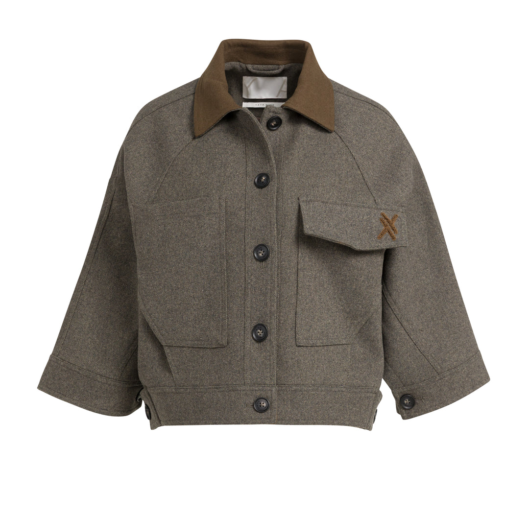 Veste courte oversize à col contrastant - En mélange de laine