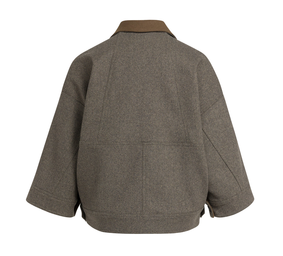 Veste courte oversize à col contrastant - En mélange de laine