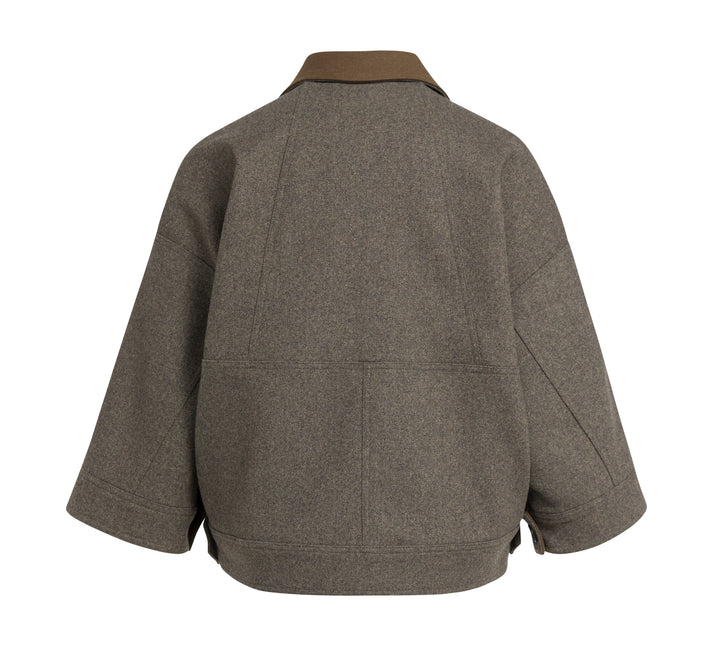 Veste courte oversize à col contrastant - En mélange de laine