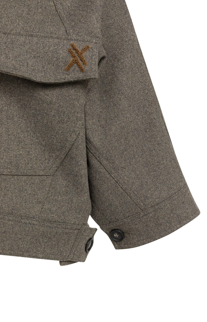 Veste courte oversize à col contrastant - En mélange de laine