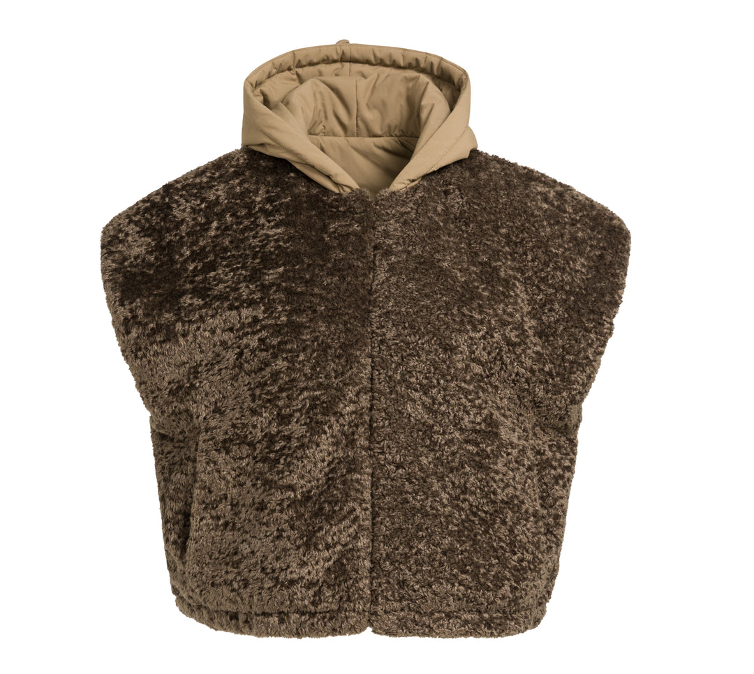 Plastron réversible en fausse fourrure et nylon  - À capuche intégrée