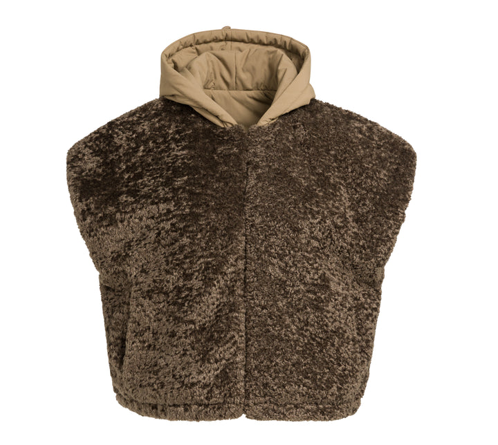 Plastron réversible en fausse fourrure et nylon  - À capuche intégrée