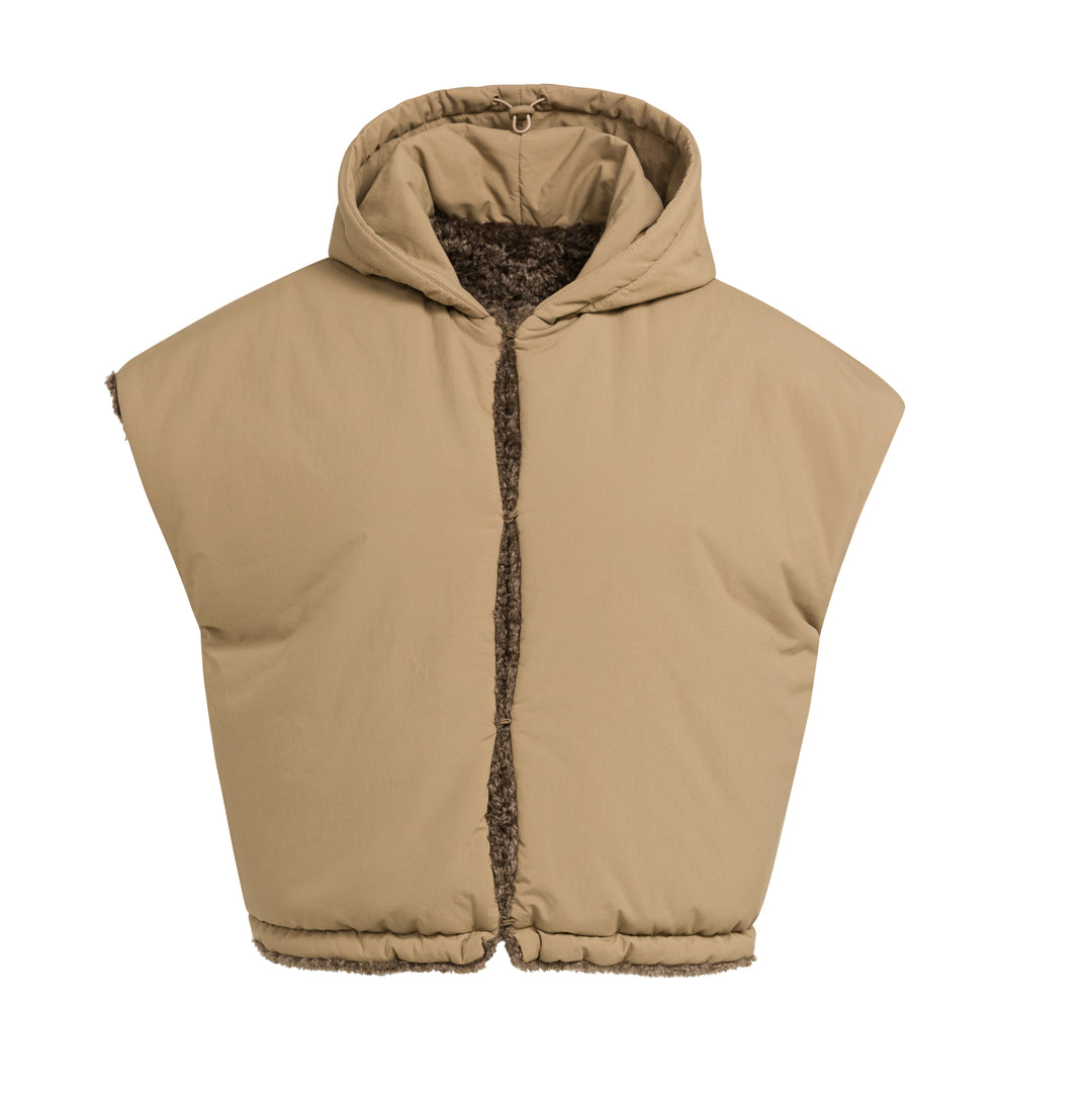Plastron réversible en fausse fourrure et nylon  - À capuche intégrée