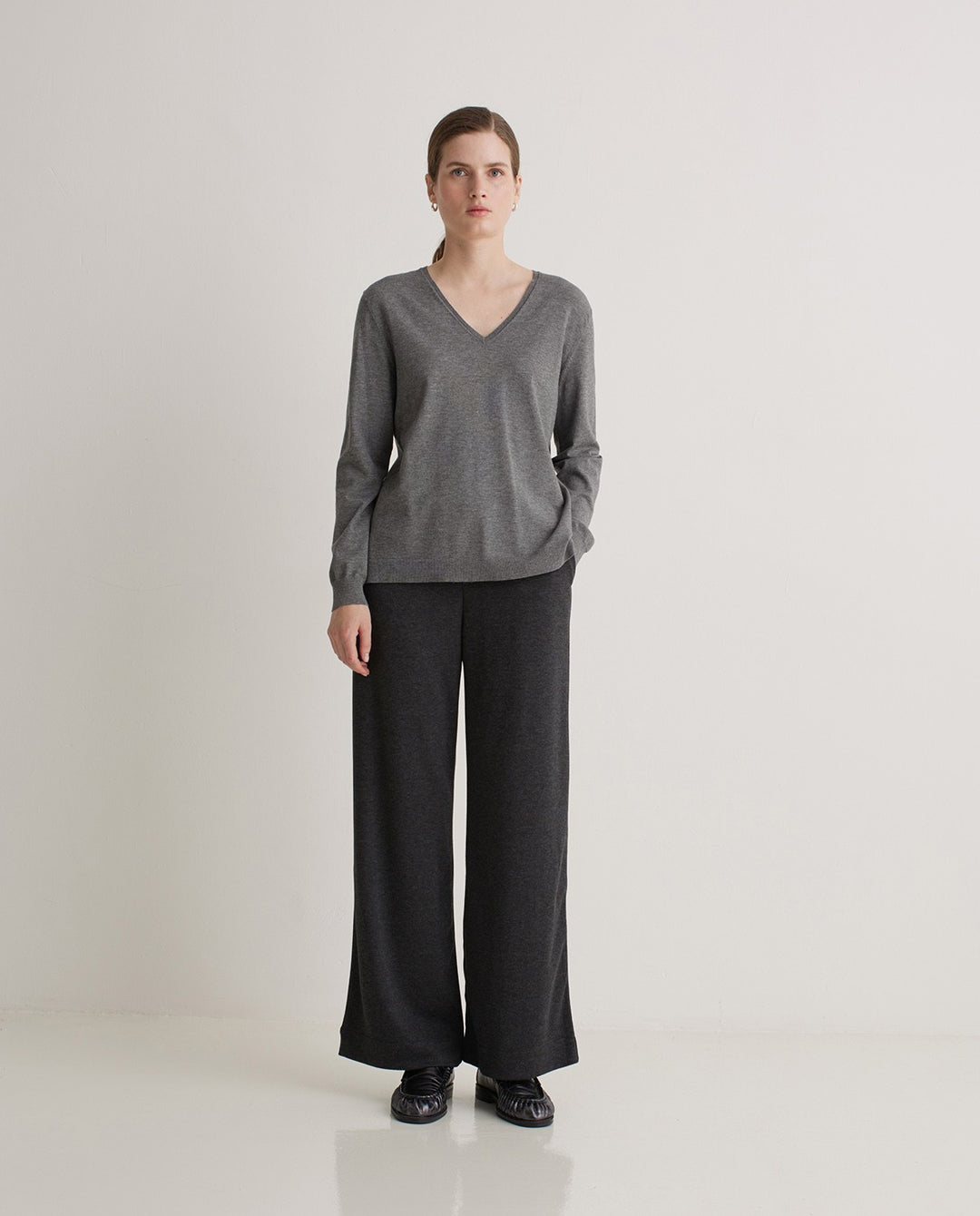 Pantalon large en maille anthracite