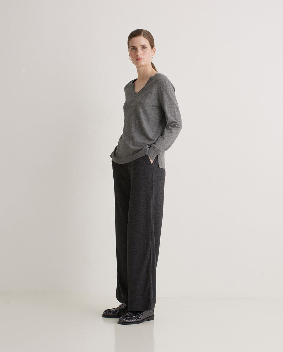 Pantalon large en maille anthracite
