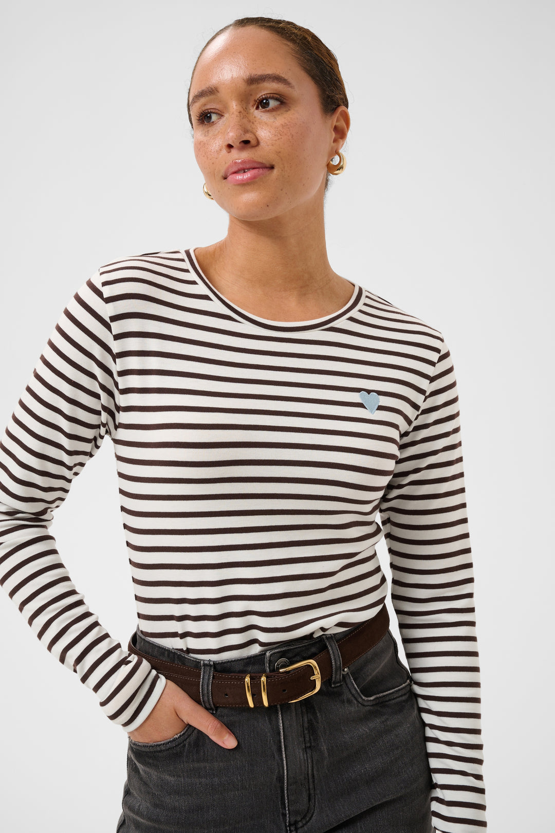 Pull à rayures Liddy - Broderie cœur contrastante