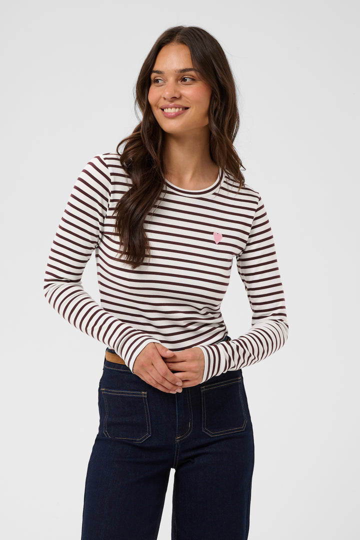 Pull à rayures Liddy - Broderie cœur contrastante