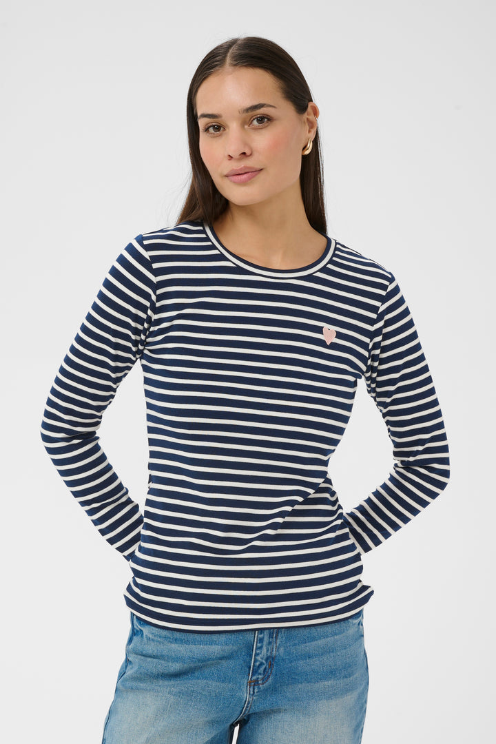 Pull à rayures et broderie de coeur Liddy