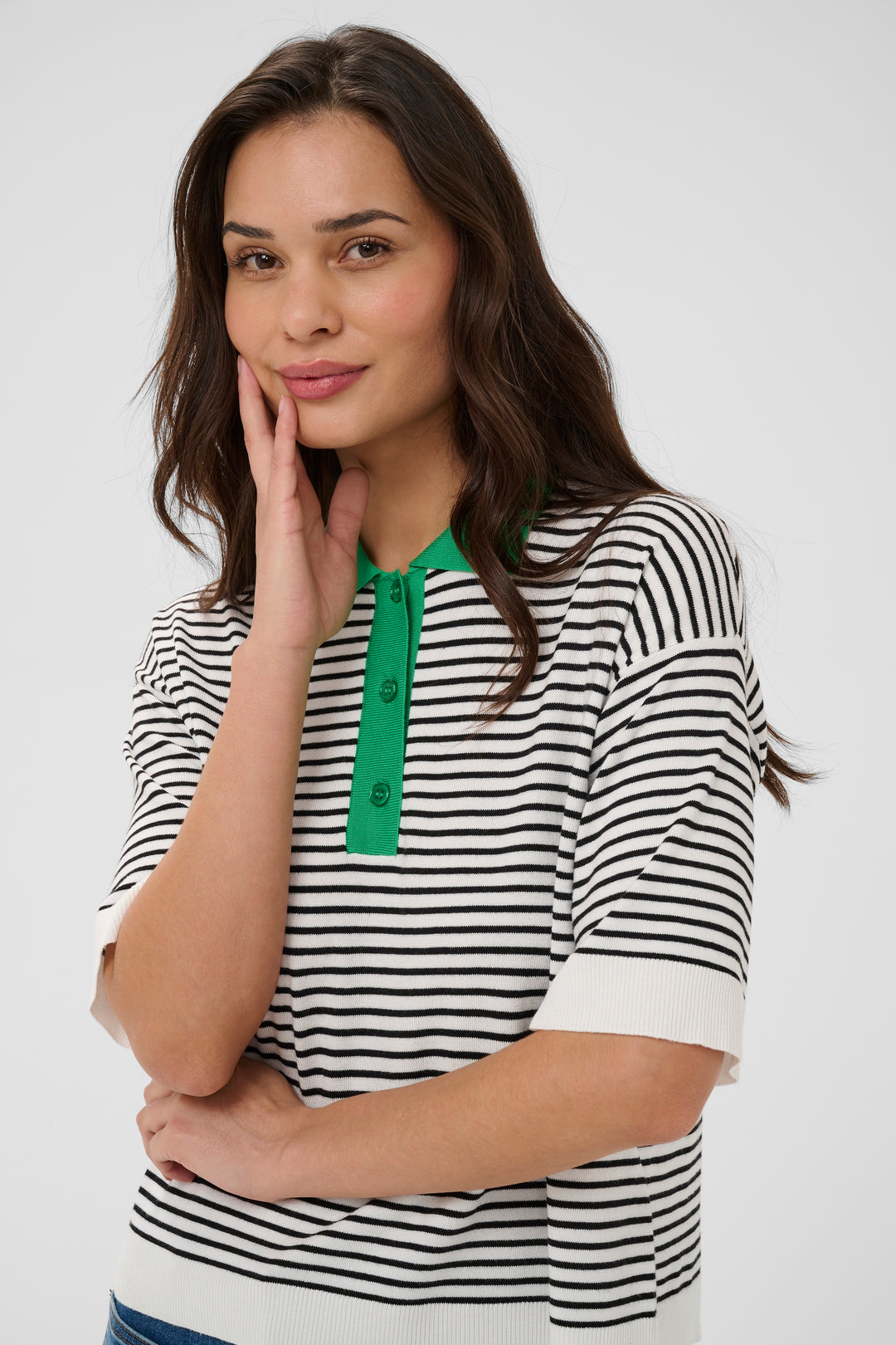 Chandail à rayures Lizza - Col polo et coupe ample