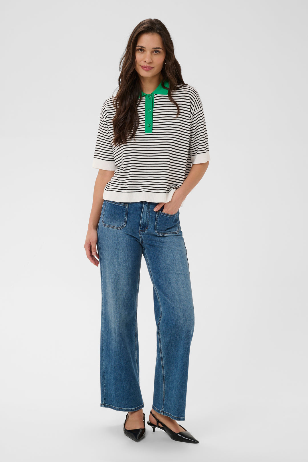 Chandail à rayures Lizza - Col polo et coupe ample