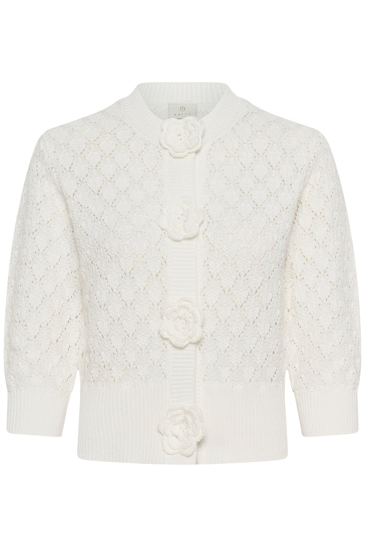 Kathrine Cotton Cardigan – Openwork Knit and Floral Buttons