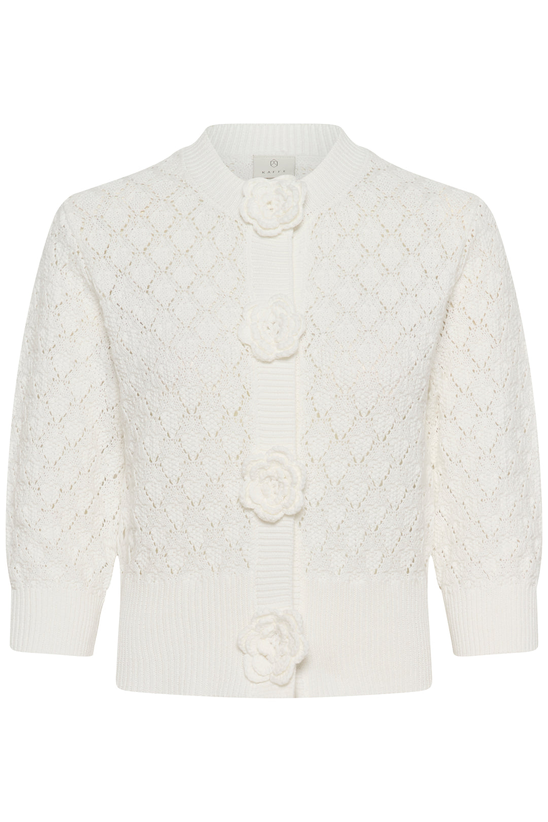 Kathrine Cotton Cardigan – Openwork Knit and Floral Buttons