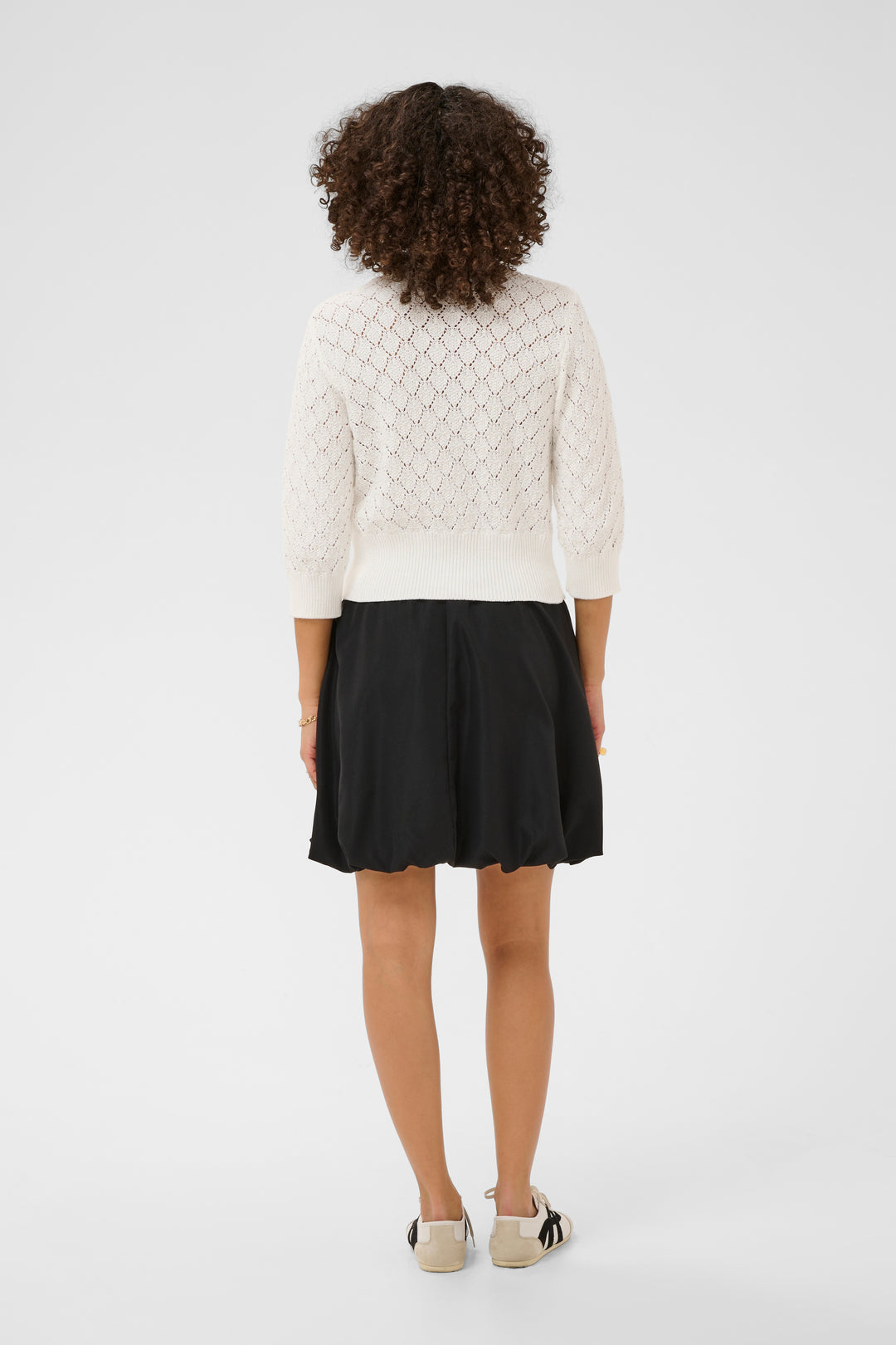 Kathrine Cotton Cardigan – Openwork Knit and Floral Buttons