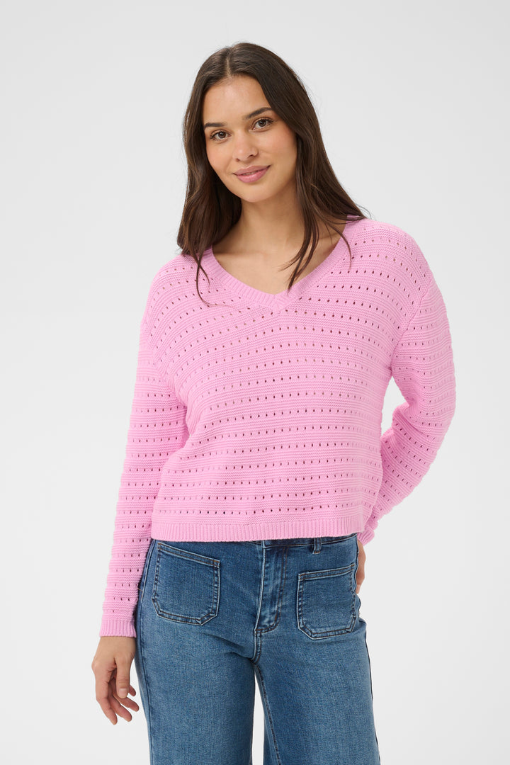 Pull à maille ajourée Metta – Douceur légère et col en V