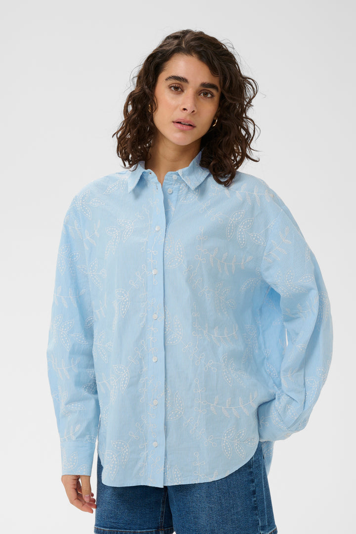 Marlee striped shirt - Pure cotton and delicate embroidery