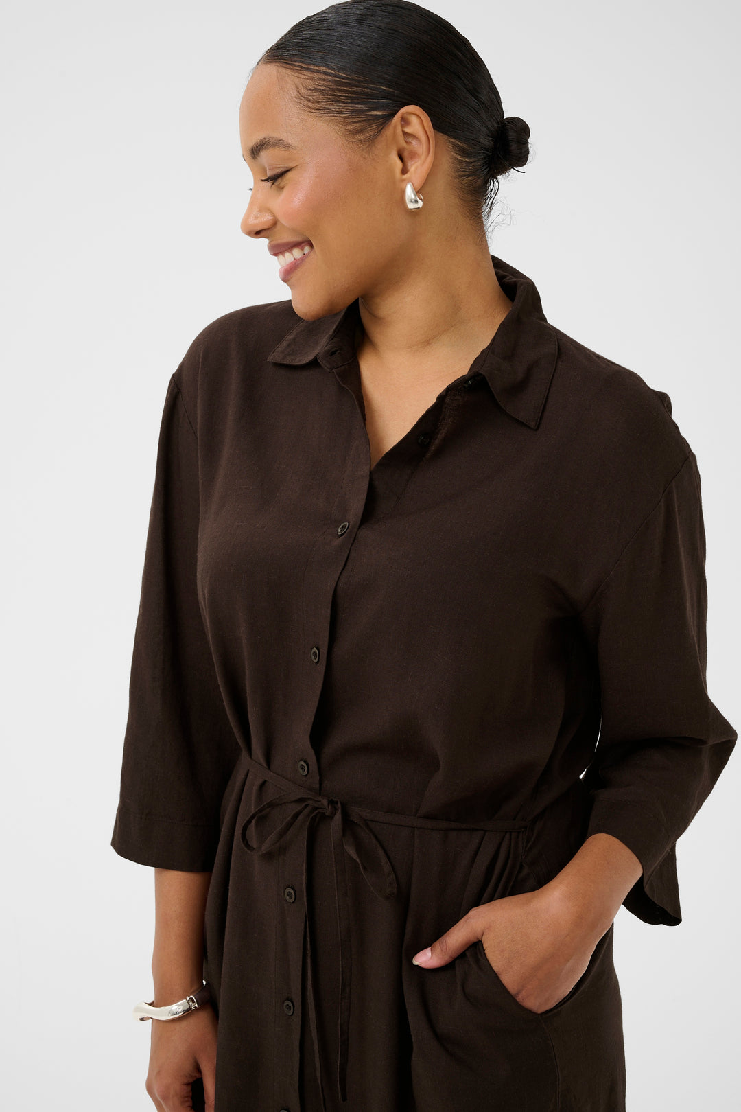 Robe chemise rayée Milia - En viscose LivaEco et lin