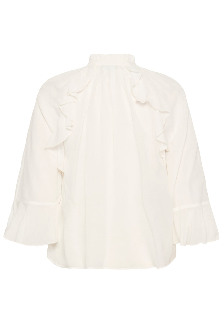 Blouse à volants Flora – Coupe évasée et col montant ajustable