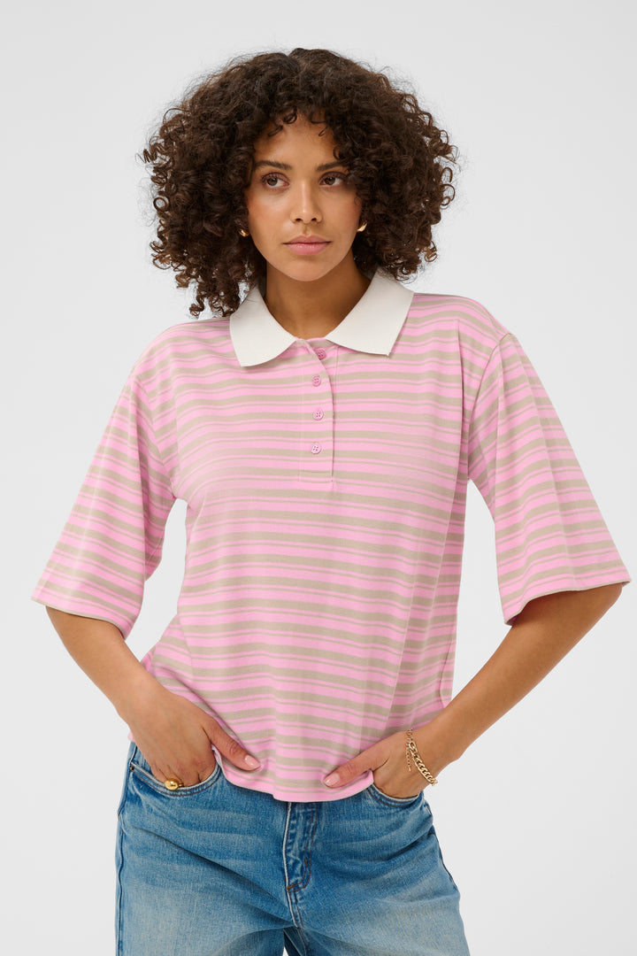 Miala Fine-Striped Polo T-shirt - Organic Cotton
