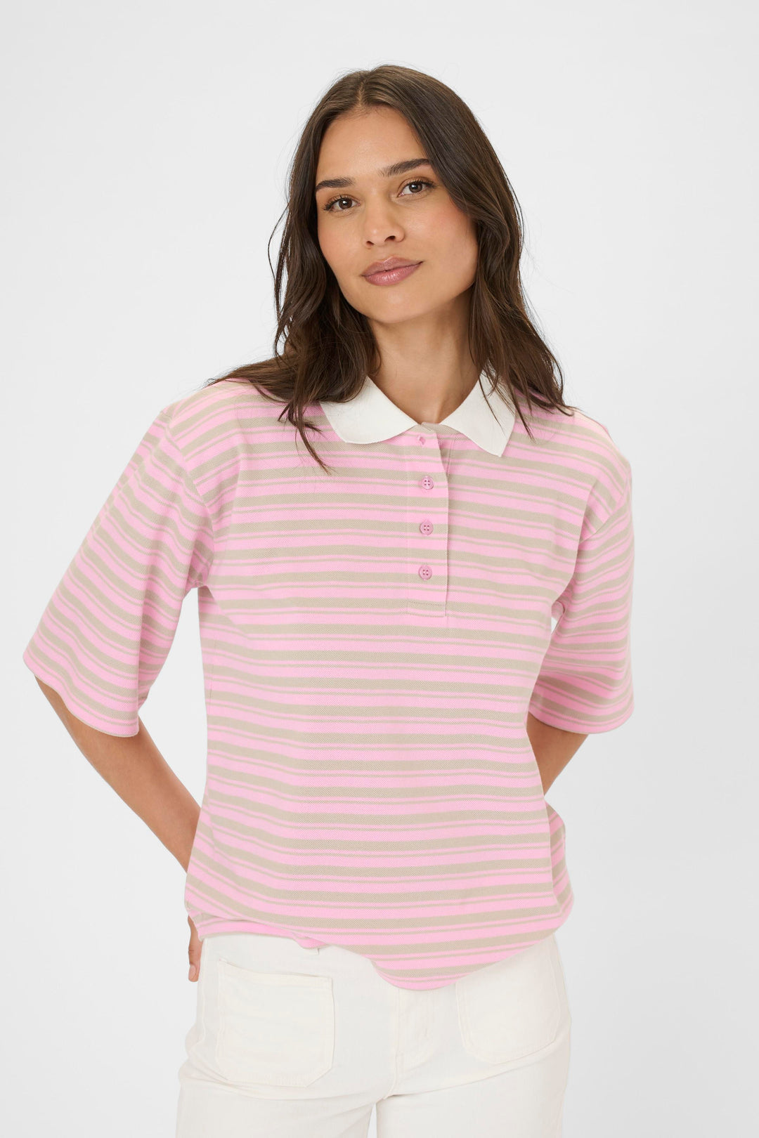Miala Fine-Striped Polo T-shirt - Organic Cotton