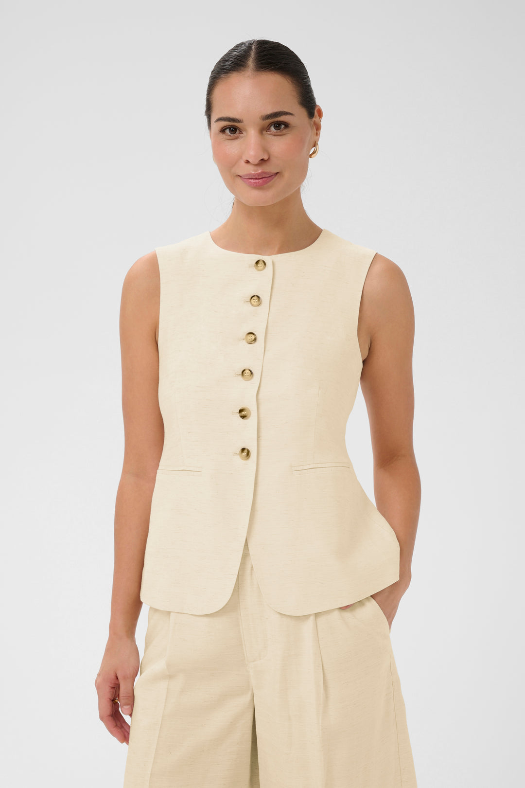 Veste tailleur sans manches Annetta - Boutons contrastants