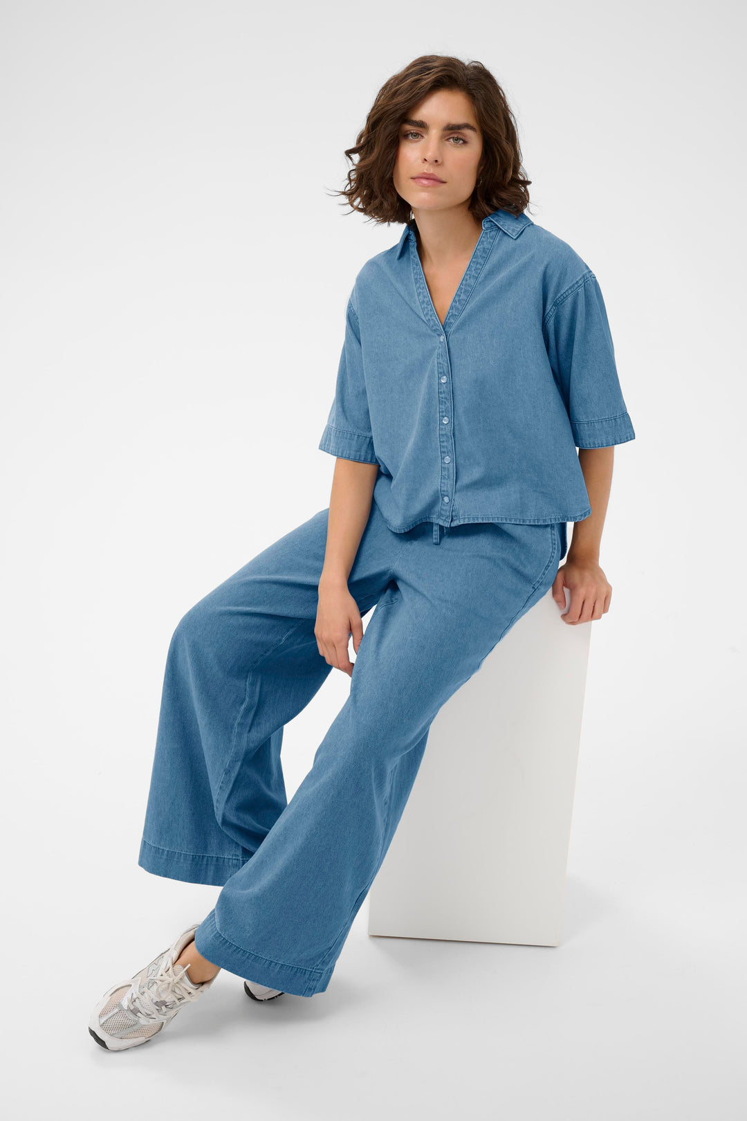 Pantalon large à taille haute Jade - 100% coton