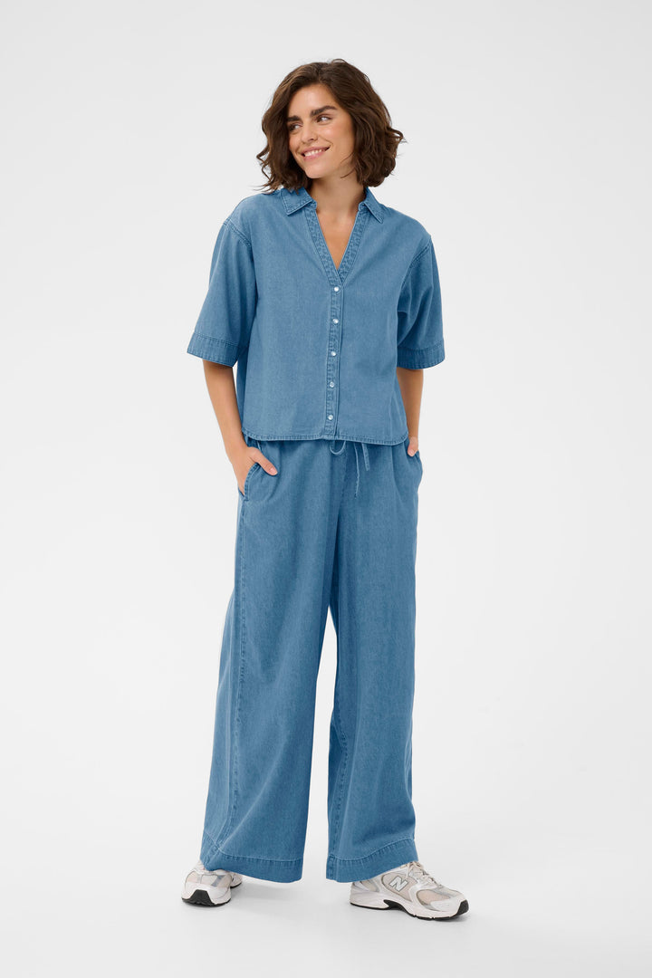 Pantalon large à taille haute Jade - 100% coton