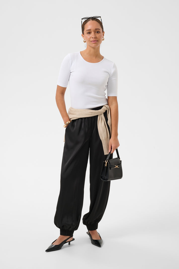 Pantalon fluide satiné Hill - Bas bouffant à taille et chevilles élastiques