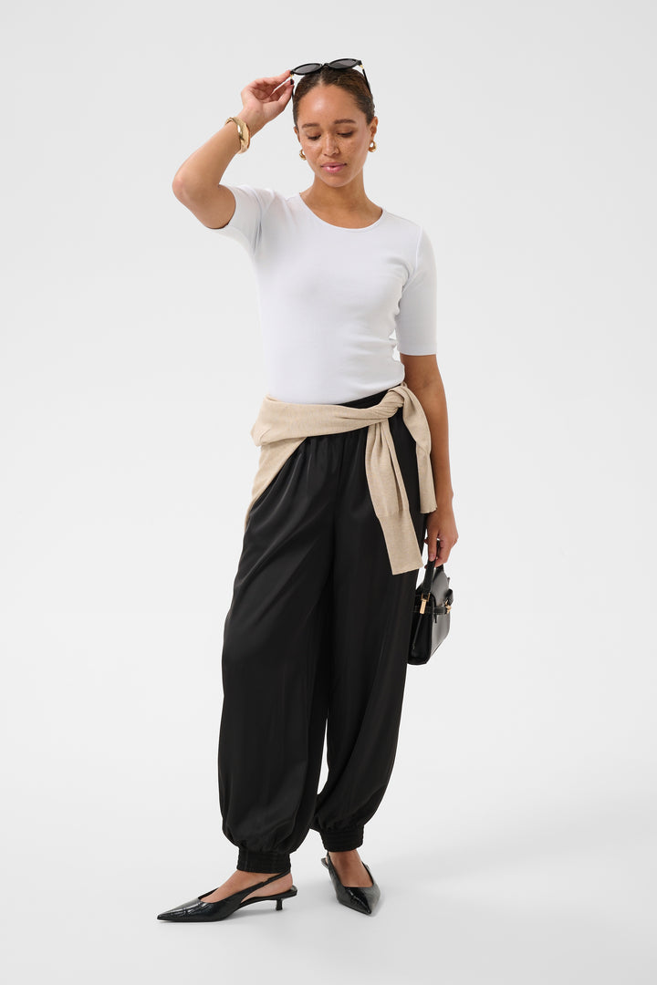 Pantalon fluide satiné Hill - Bas bouffant à taille et chevilles élastiques