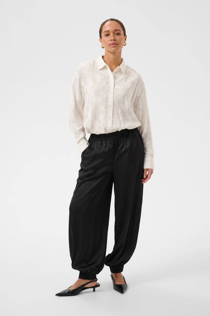 Pantalon fluide satiné Hill - Bas bouffant à taille et chevilles élastiques